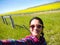 Adult Woman Taking Selfie Canola Field Alberta