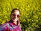 Adult Woman Taking Selfie Canola Field Alberta