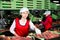 Adult woman working on producing sorting line