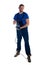 Adult worker standing on white background