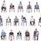 Adults and children sitting on chairs and waiting in the queue seamless pattern