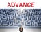 Advance can be hard to get - pictured as a word Advance and a maze to symbolize that there is a long and difficult path to achieve