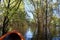 Advance through the flooded forest in a kayak