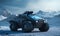 Advanced heavy military vehicles in a snowy ice environment, AI generative