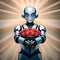 An advanced robot holding a bunch of flowers - ai generated image