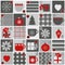 Advent calendar for Christmas in a flat style in gray and red colors, holiday attributes and symbols in the form of beautiful cups