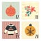 Advent calendar with hand drawn vector Christmas holiday illustrations for December 17th - 20th. Ugly Christmas sweater, ornaments