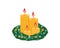 Advent wreath with four burning yellow candles and decor