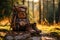 Adventure Awaits: Backpack and Hiking Boots in Forest Light. Generative Ai