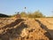 Adventure bike with mountain bike and tourist bike features by the Dnieper river in deep sand, in Belarus