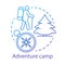 Adventure camp concept icon. Summer hiking and camping club, holiday resort idea thin line illustration. Backpacking in