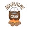 Adventure Camp. Tourist camp logo. Tourist pot hanging over the fire