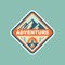 Adventure camping badge design. Mountain traveling logo design. Climbing hiking sport training emblem. Vector illustration.