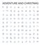 Adventure and christmas outline icons collection. Adventure, Christmas, Vacation, Holidays, Snow, Skiing, Snowboarding