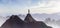 Adventure Composite. Adventurous Female person hiking on top of a mountain