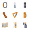 Adventure equipment icon set, cartoon style