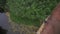 Adventure first person view, pov from basket of field, meadow, river and above cloud in flight on hot air balloon