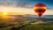 Adventure of hot air ballooning over a Landscape of rolling hills and meadows