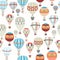 Adventure illustration pattern with air balloons in vintage hips