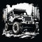 Adventure Jeep: Black And White Vector Art With Detailed Character Design