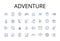 Adventure line icons collection. Journey, Quest, Exploration, Excursion, Expedition, Risk-taking, Daredevilry vector and