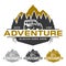 Adventure logo, mountain peak forest and off road car