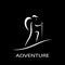 Adventure logo simple line hiker silhouette on black