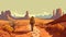 adventure man dune hike walking backpack trek desert travel journey landscape. Generative AI.