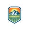 Adventure outdoors wilderness concept badges. Mountain climbing logo in flat style. Extreme exploration sticker symbol. Creative