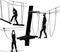 Adventure silhouette. people in the rope park vector illustration. people walking through ropewalk