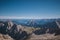 Adventure on top Zugspitze in the Wetterstein mountains, under the clear sky in Alpen