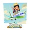 Adventure tourist female ride on plane with beach background. le