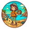 Adventure trips to the countryside. Finding Geocaching treasures on the beach. Cartoon vector illustration. isolated background,