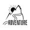 Adventure. Vector emblem inscription on the background of mountains.