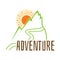 Adventure. Vector emblem inscription on the background of mountains.