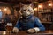 An adventurer anthropomorphic cat in a tavern