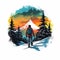 Adventurer Walks With Backpack In Mountain View Tee Shirt Illustration