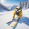 Adventurous Bulldog Enjoying Skiing on a Sunny Mountain Slope Generative AI