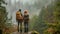 Adventurous Couple Hiking in a Rainy Forest