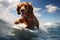 Adventurous Dog funny riding surfboard. Generate Ai