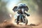 Adventurous little elephant rides motorbike through motocross course