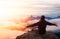 Adventurous Man with Open Hands in the mountains