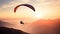 Adventurous man paragliding alone, back view on a sunny day, thrilling adventure concept