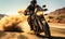 Adventurous Motorcyclist Riding with Speed on a Dusty Road Kicking Up Dirt in a Dynamic Action Shot