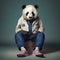 Adventurous Panda Bear In Hip-hop Style With Human Legs