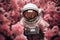 Adventurous Pink flowers astronaut. Generate Ai