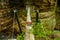 Adventurous rope bridge over Ausable River seen at Ausable Chasm in Upstate New York