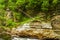 Adventurous rope bridge over Ausable River seen at Ausable Chasm in Upstate New York