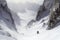 Adventurous Solitude: A Skier Descends a Snow-Covered Mountain Amidst Majestic Peaks, ai generative