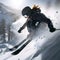 Adventurous thrill: Capturing the exhilaration of a skier\\\'s jump on the snow-covered mountain slope.